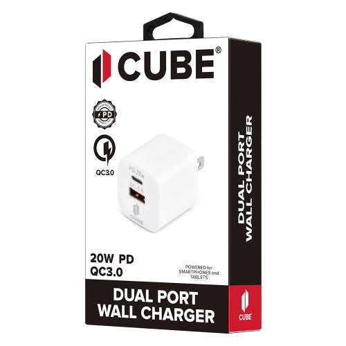 Cube® - White Ultra Fast Dual PD-Type-C + QC 3.0 USB Block Rapid Charger