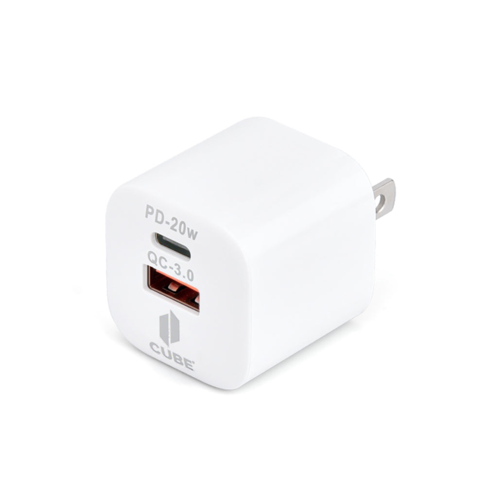 Cube® - White Ultra Fast Dual PD-Type-C + QC 3.0 USB Block Rapid Charger