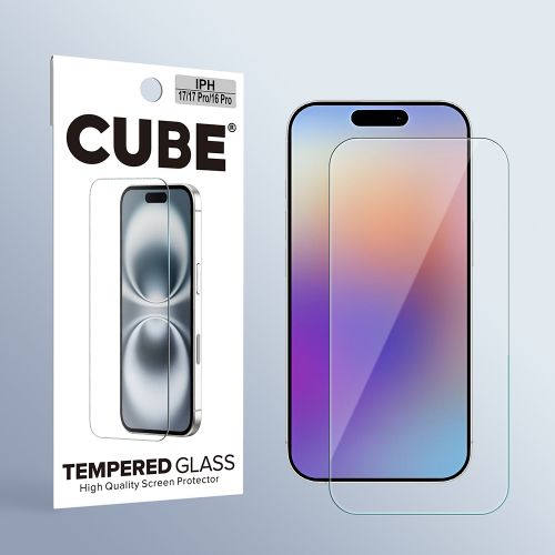 Cube® - Apple iPhone 17 (6.3) / iPhone 17 Pro (6.3) / iPhone 16 Pro (6.3) - Clear Tempered Glass Screen Protector - High Quality Glass Reinforced