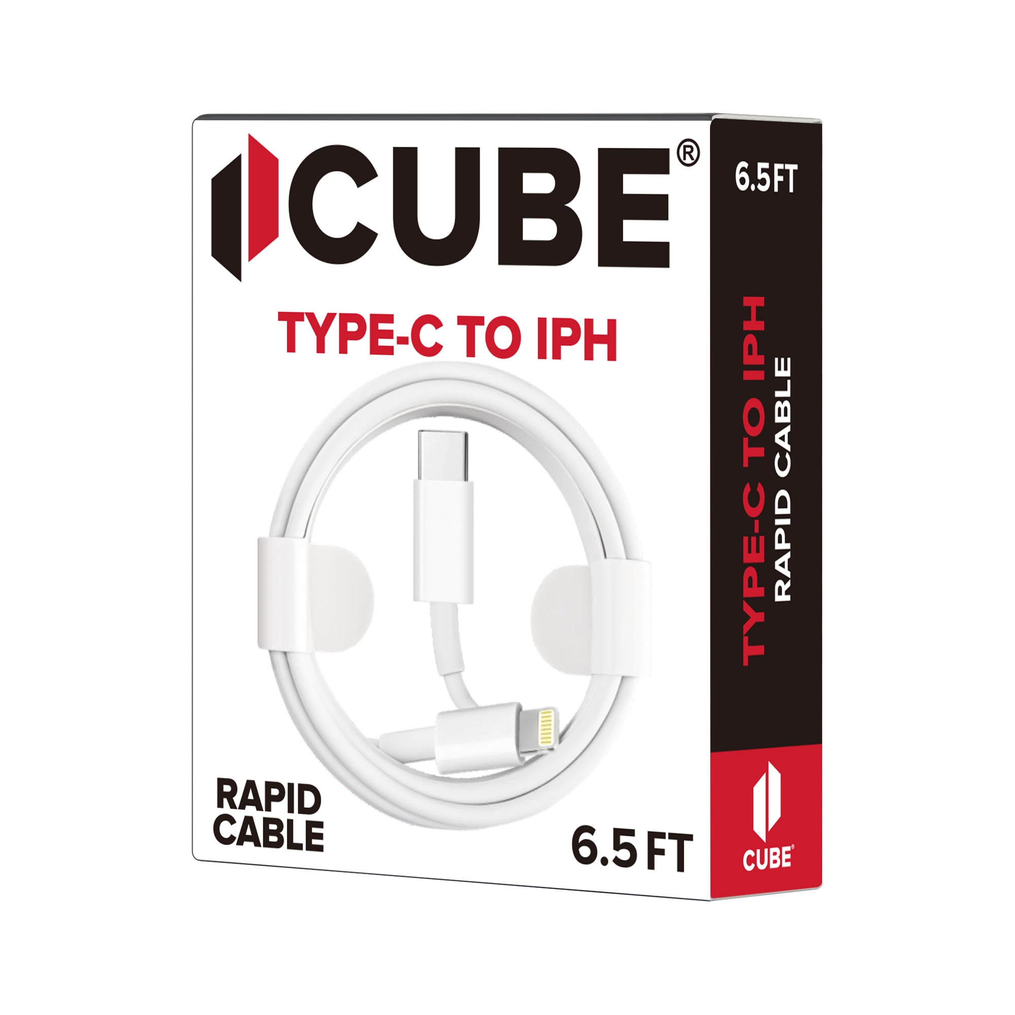 Cube® - White 6.5ft Type C to iPhone Round Rapid Cable in Premium Packaging