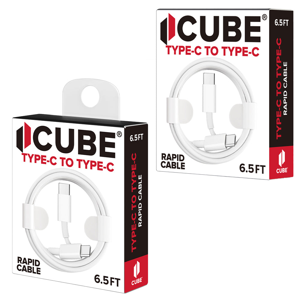 Cube® - White 6.5ft Type C to Type C Round Rapid Cable in Premium Packaging